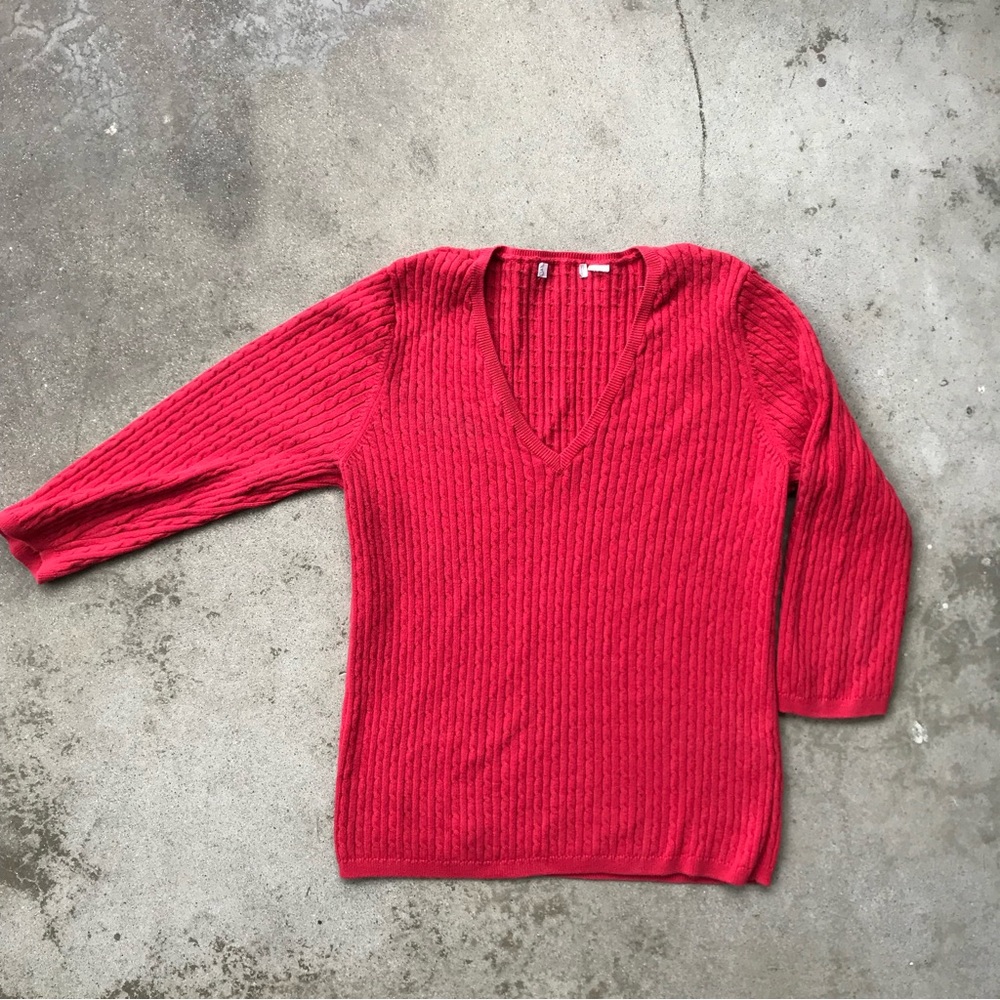 Red Cable Knit 3/4 Sleeve Sweater